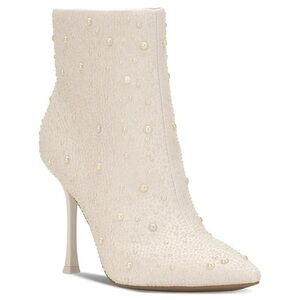 INC International Concepts Cream Pearl-Embellished Ankle Boots